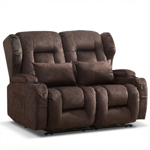 Loveseat Recliner Sofa,RV Wall Hugger Recliners for Small Spaces,Reclining Loveseat Sofa Recliner with Cup Holders/Lumbar Pillows,RV Furniture (Chestnut,56" 2-Seater) - color: Chestnut, size: 56" 2-Seater