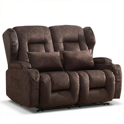 Loveseat Recliner Sofa,RV Wall Hugger Recliners for Small Spaces,Reclining Loveseat Sofa Recliner with Cup Holders/Lumbar Pillows,RV Furniture (Chestnut,56" 2-Seater) - color: Chestnut, size: 56" 2-Seater