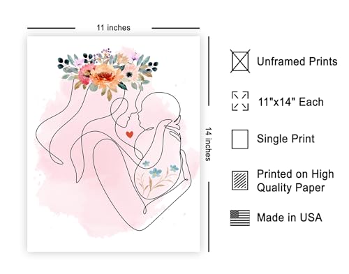 Poster Master Mother and Baby Poster - Family Print - Mother's Day Art - Line Drawing - Flower Design - Chic Boho Style - Abstract & Aesthetic Decor - Living Room or Bedroom - 11x14 UNFRAMED Wall Print - color: 스타일-02, size: 11"L x 14"W