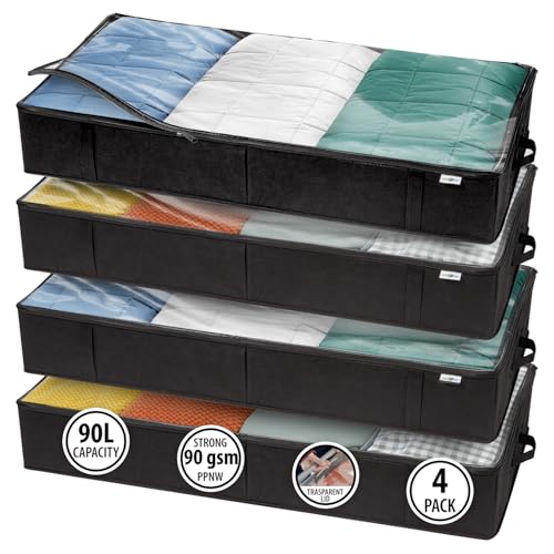 StorageExpert Under Bed Storage Containers, Closet Organizer, Black, 4 Pack | Under Bed Storage, Foldable Fabric, Large Capacity, Dustproof, Clothes Storage, Blanket Storage, Toy Organizer, Space Saving - color: Black, size: 4 Pack