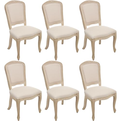 Kmax French Dining Chairs Set of 6, Farbric Upholstered Dining Chairs with Elegant Curved Legs High Back Armless Kitchen Chairs Side Chairs for Dining Room Restaurant - Linen, Beige/Natural Legs - color: Fan-back/Beige Seat/Natural Leg, size: 6 Chairs