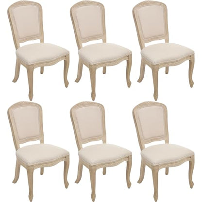 Kmax French Dining Chairs Set of 6, Farbric Upholstered Dining Chairs with Elegant Curved Legs High Back Armless Kitchen Chairs Side Chairs for Dining Room Restaurant - Linen, Beige/Natural Legs - color: Fan-back/Beige Seat/Natural Leg, size: 6 Chairs