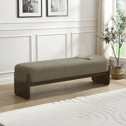 Christopher Knight Home Arden Minimalist Loop Yarn Fabric Dining Bench, Wooden Entryway Ottoman Bench, Modern Living Room Sofa Ottoman Footrest, Bedroom End of Bed Bench, Dark Green+Brown - color: Dark Green+brown