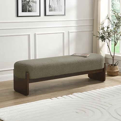 Christopher Knight Home Arden Minimalist Loop Yarn Fabric Dining Bench, Wooden Entryway Ottoman Bench, Modern Living Room Sofa Ottoman Footrest, Bedroom End of Bed Bench, Dark Green+Brown - color: Dark Green+brown