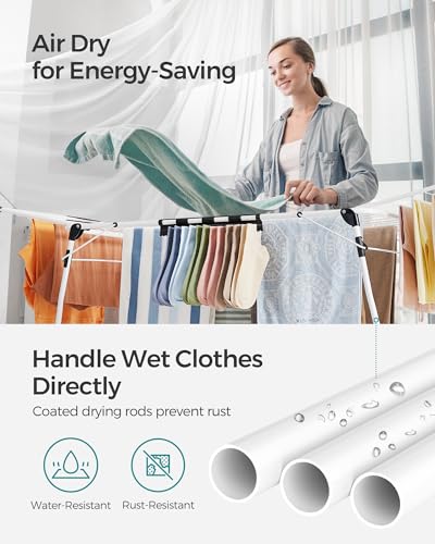 SONGMICS Clothes Drying Rack Foldable, Gullwing Laundry Drying Rack, Space-Saving, 22.2 x 68.1 x 38 Inches, Sock Clips, Metal Structure, for Clothes, Towels, Linens, Indoor, Outdoor White ULLR518W01 - color: White, style: 2 Gullwings（22.2"D)