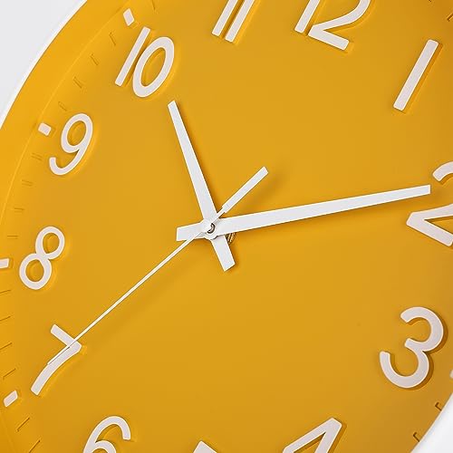 HZDHCLH 12 Inch Silent Wall Clock Battery Operated Non Ticking Yellow | for Living Room Bedroom Kitchen Office (orange color) - color: Daffodil