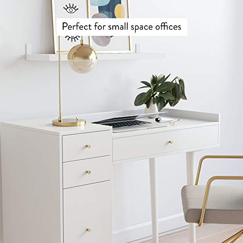 Nathan James Daisy Vanity Dressing Table or Makeup Desk with 4-Drawers and Brass Accent Knobs, White Wood - color: White