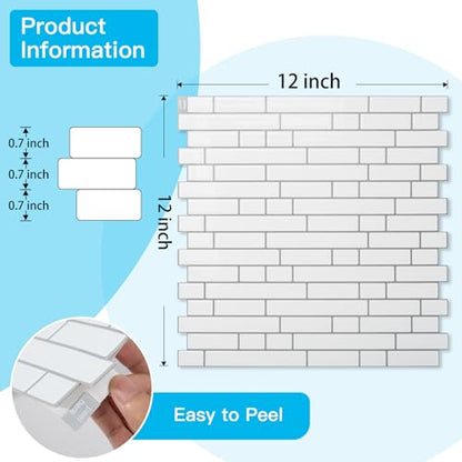 Art3d 10-Sheet Heavy-Duty Peel and Stick Backsplash, Waterproof Wall Tiles Stick on Kitchen Backsplash Living Space, White with Gray Grout (Pack of 4) - color: White with Gray Grout, size: 12 x 12 Inch (Pack of 4)