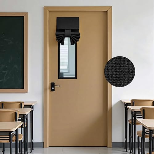 HOMEIDEAS Classroom 100% Linen Blackout French Door Curtains, Classroom Door Window Cover, Privacy Shades Thermal Insulated Small Window Covering, 1 Panel, W8 X L36 Inch, Black - color: Black, size: 8"W x 36"L (Pack of 1)
