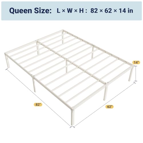 Allewie Queen Bed Frame, 14 inch Metal Platform Beds with Storage Space, No Box Spring Needed and Easy Assembly, Beige - color: Beige, size: Queen