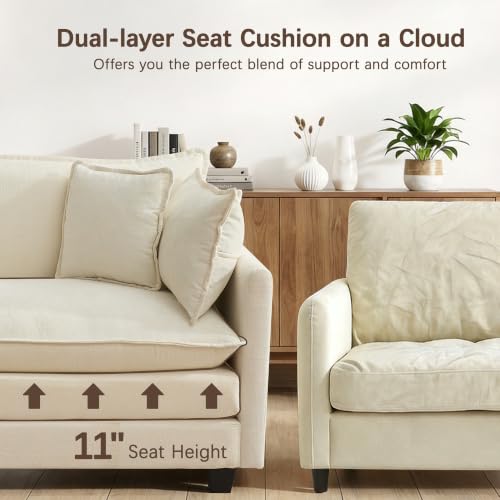 Oversized Loveseat Sofa, 70" Sectional Cloud Couch, 2 Seat Modern Comfy Sofa Chenille Deep Seat Couches with 2 Pillows, for Small Apartment, Living Room (Beige 70" Loveseat) - color: Beige, size: 70" Loveseat