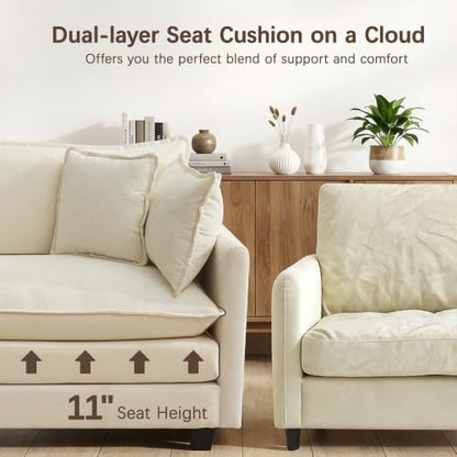 Oversized Loveseat Sofa, 70" Sectional Cloud Couch, 2 Seat Modern Comfy Sofa Chenille Deep Seat Couches with 2 Pillows, for Small Apartment, Living Room (Beige 70" Loveseat) - color: Beige, size: 70" Loveseat