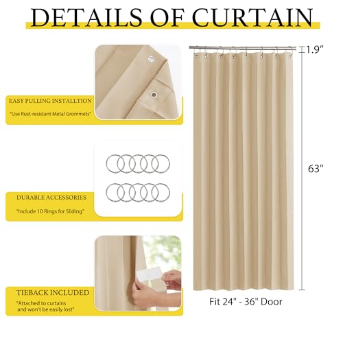 NICETOWN Biscotti Beige Blackout Curtains 63 Inches Long for Kitchen Window | Farmhouse Thermal Insulated Energy Saving Noise Reducing Bedroom Living Room Curtains, 38 x 63, 1 Panel with Hooks - color: Biscotti Beige, size: 38"W x 63"L (Pack of 1)