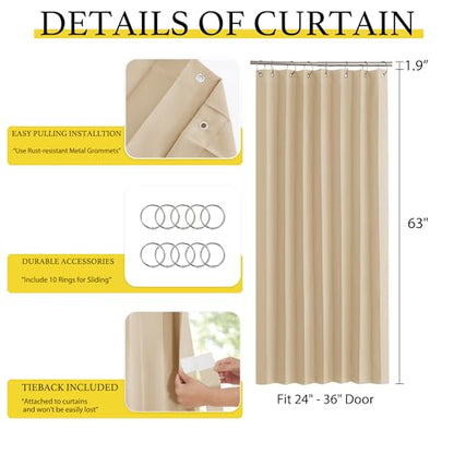 NICETOWN Biscotti Beige Blackout Curtains 63 Inches Long for Kitchen Window | Farmhouse Thermal Insulated Energy Saving Noise Reducing Bedroom Living Room Curtains, 38 x 63, 1 Panel with Hooks - color: Biscotti Beige, size: 38"W x 63"L (Pack of 1)