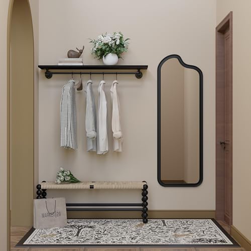 Black Clothes Rack 48in, Wall Mounted Garment Rack with Real Wood Shelf, Heavy Duty Hanging Clothes Rack, Multi-Purpose Hanging Rod, Space-Saving Closet Storage - color: Black, size: 1T48IN