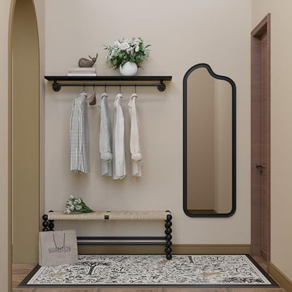 Black Clothes Rack 48in, Wall Mounted Garment Rack with Real Wood Shelf, Heavy Duty Hanging Clothes Rack, Multi-Purpose Hanging Rod, Space-Saving Closet Storage - color: Black, size: 1T48IN