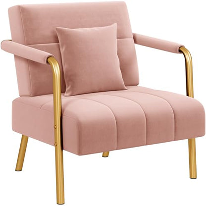 Yaheetech 30" Velvet Sofa Chair Accent Sofa with Gold Metal Leg, Pink | Velvet Small Sofa Chair Mini Couch with Gold-Tone Metal Arms and Legs for Living Room, Home Office, Bedroom - color: Pink, size: 30" W