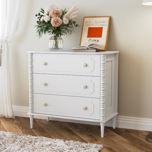 3 Drawer Dresser, 32 inch Wide Dresser for Bedroom, Modern Wood Chest of Drawers, Turned Legs Nightstand with 3 Drawers for Dorms, Hallway, Entryway - color: White, size: 15.5"D x 32"W x 30"H (3 Drawers)