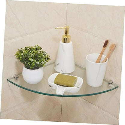 Bathroom Corner Shelf Wall Mount Glass Triangle Rack 7.8 Inch Floating Storage Holder for Shower and Bathroom Organization