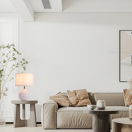 SOTTAE 12'' White Ceramic Table Lamp, Leaf Patterned Ceramic Desk Lamp Small Bedside Lamp with Linen Shade, Mid Century Modern Nightstand Lamp for Bedroom Living Room Reading Room
