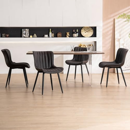 YOUNUOKE Mid-Century Modern Dining Chairs Set of 2, Dark Brown PU Leather | Faux leather upholstery with black metal legs. Fits dining room, kitchen, and guest reception. Easy to clean. Armless design - color: Dark Brown