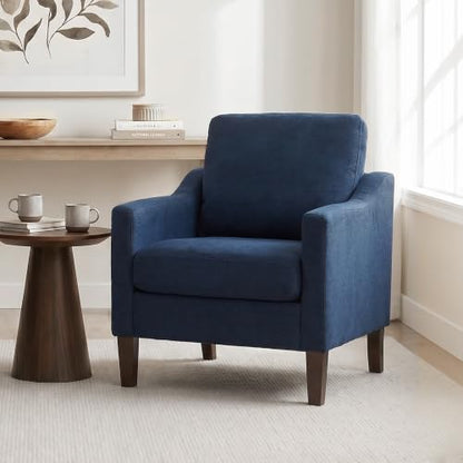 VKNOW Accent Chairs Set of 2, Modern Upholstered Armchairs, Blue | Reading Chairs with Wood Legs, Single Sofa Reading Seat, Flexible Cushion, No Tool Assembly, For Living Room, Bedroom - color: Blue