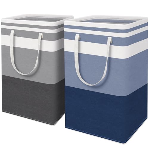 HomeHacks 2 Pack Laundry Baskets, Laundry Hampers Bags (Grey+Blue 88L) | Waterproof, Freestanding, Collapsible Clothes Hamper with Reinforced Handles in Laundry Room, Dorm, Bathroom, Bedroom - color: Grey+Blue, size: 88L