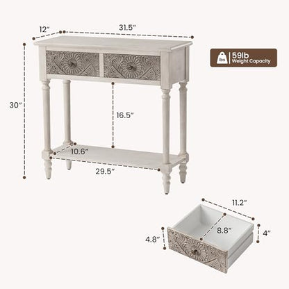 HOMPUS Console Table with 2 Drawers and 1 Shelf, Rectangular Narrow Entryway Table, Antique and Contemporary Accent Sofa Table for Living Room