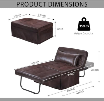 Sofa Bed, Set of 4 in 1 Multi-Function Folding Ottoman Breathable Linen Couch Bed with Adjustable Backrest Modern Convertible Chair for Living Room Apartment Office, PU Imitation, Brown - color: Brown