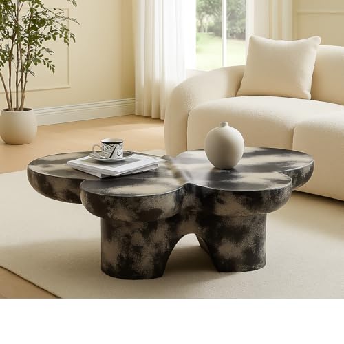 Modern Fiberglass Butterfly Coffee Table, Black and White Artistic Center Table, Sculptural Accent Cocktail Table for Living Room, Durable Contemporary Furniture(47''Grey+Black) - color: 47''grey+black