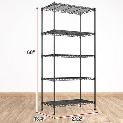 REIBII 60" H Wire Shelving, 1000LBS Heavy Duty & Adjustable, for Kitchen | Space Saving, Leveling Feet, Powder Coated Waterproof, Tool-Free Shelves, Freestanding, Anti-Tipping, Rust-resistant - size: 5 Tier,13.4" D x 23.2" W x 60" H