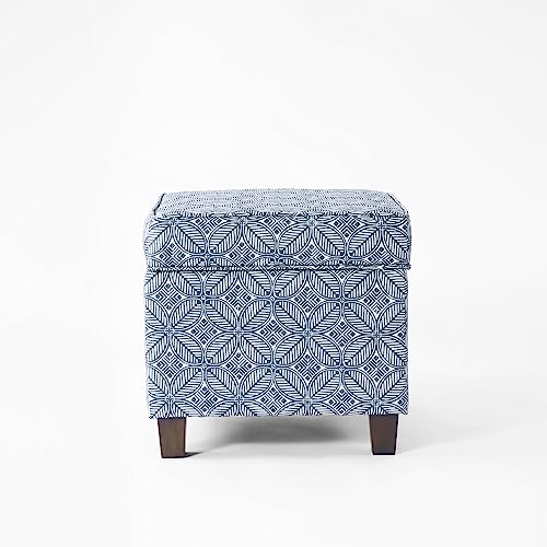 HomePop 18" Classic Square Storage Ottoman - Blue Indigo Print - color: Blue Indigo Print