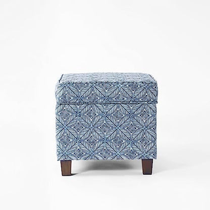 HomePop 18" Classic Square Storage Ottoman - Blue Indigo Print - color: Blue Indigo Print