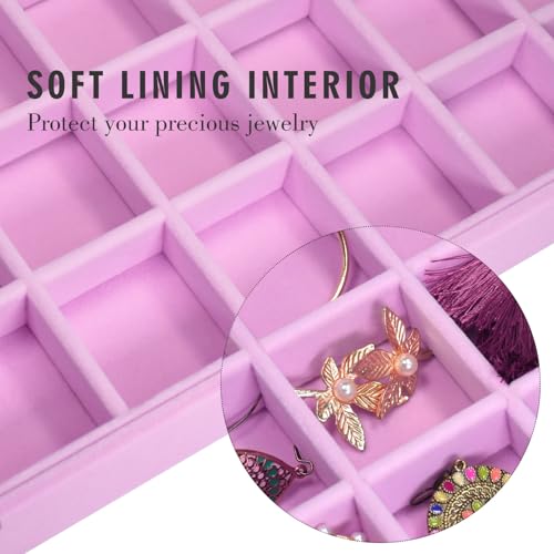 Siveit Velvet Jewelry Tray 48 Grid Jewelry Display Tray Organizer Box with Transparent Lid Rings Earrings Necklaces Pendants Display Box Suitable for Women and Girls (Pink) - color: Pink