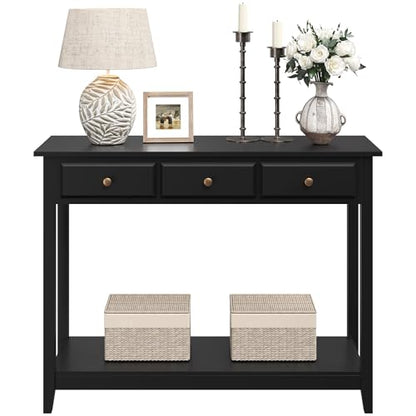 Yaheetech Narrow Black Entryway Console Table with 3 Storage Drawers | Slim Enough for a Hallway, the Top Holds Up to 55 lb over a Lower Shelf for Everyday Extras, Built from Painted MDF - color: Black