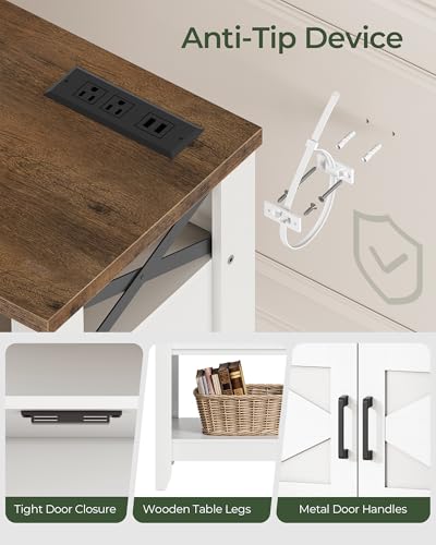 Console Table, Farmhouse Sofa Table with Power Outlet, Coffee Bar Cabinet with Storage, Entryway Table, Coffee Bar Table, for Entrance, Hallway, Kitchen, White and Walnut MXG01UWL