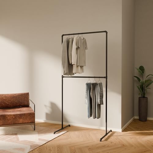 pamo Clothing Rack Black – 39" W x 76" H, 170 lbs Load Capacity | Free Standing Clothes Rack Powder Coated Closet Organizer, Heavy Duty, Scratch-Resistant, Double Rail, Easy Assembly - size: 1 Standard