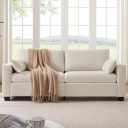 Modern Loveseat Sofa Chenille Fabric Couches (Beige) | Spring Cushions, Removable Cover, Solid Wood Frame, Wide Armrest, for Living Room, Small Space - color: Beige