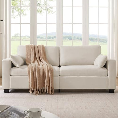 Modern Loveseat Sofa Chenille Fabric Couches (Beige) | Spring Cushions, Removable Cover, Solid Wood Frame, Wide Armrest, for Living Room, Small Space - color: Beige