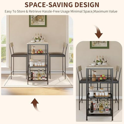 GarveeLife Dining Table Set for 2, Counter Height Bar Table Set with Storage ＆ Stools, High Top Pub Table and Chairs for Kitchen, Dining Room, Sofa Side, Apartment, Breakfast Nook - color: Oak