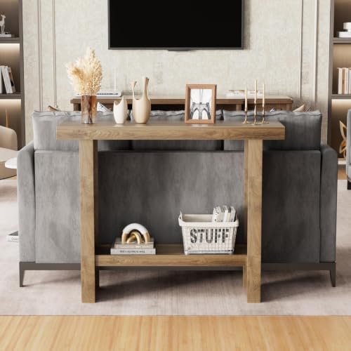 LIFECHOVY Farmhouse Wood Entryway Table Narrow Console Tables with Storage | Behind The Couch Sofa, Entrance Side Table with Shelves for Hallway, Living Room, Foyer, Brown - color: Brown