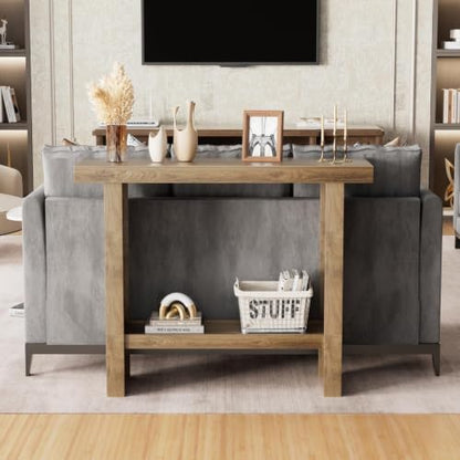 LIFECHOVY Farmhouse Wood Entryway Table Narrow Console Tables with Storage | Behind The Couch Sofa, Entrance Side Table with Shelves for Hallway, Living Room, Foyer, Brown - color: Brown