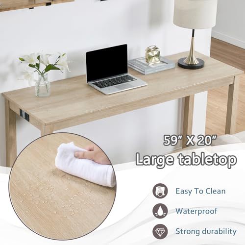 59" Counter Height Bar Table Set with Power Outlet, Industrial Breakfast Table with 3 Padded Stools, 4 Piece Bar Table and Chairs Set for Living Room, Dining Room, Light Oak - color: R1-light Oak