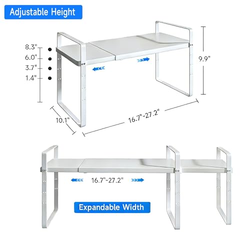 Expandable Cabinet Shelf Organizer, Stackable Kitchen Pantry Counter Storage, Adjustable Closet Cupboard Stand Rack Risers Spice Organization 80LBS Heavy Duty White Large 2 Pack - color: White Large