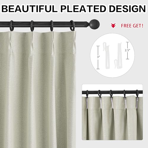 Beige Pinch Pleated Full Blackout Curtains 84 Inches Long 1 Panel | Lightweight, Linen Blended, Extra Wide, Living Room Bedroom, Thermal Insulated Drapes, Noise Reduction, Hooks, 60"Wx84"L - color: Beige, size: 60"W x 84"L (Pack of 1)