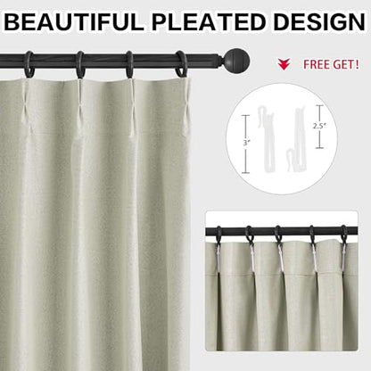 Beige Pinch Pleated Full Blackout Curtains 84 Inches Long 1 Panel | Lightweight, Linen Blended, Extra Wide, Living Room Bedroom, Thermal Insulated Drapes, Noise Reduction, Hooks, 60"Wx84"L - color: Beige, size: 60"W x 84"L (Pack of 1)