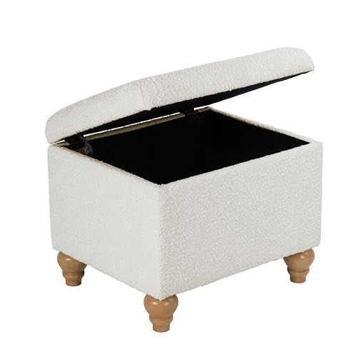 HomePop 22" Medium Rectangular Storage Ottoman - Cream Boucle - color: Cream Boucle