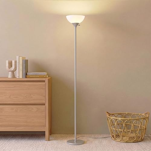 Brightech Sky Dome Dimmable LED Floor Lamp, Torchiere Floor Lamp for Living Room, Bedroom, & Office – Tall Torch Standing Lamp for Reading, Modern Home Decor – Platinum Silver - color: Platinum Silver