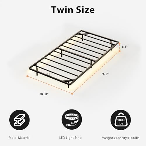 Twin Size Floating Bed Frame with Smart LED Lights, Metal Platform Bed | Modern Metal Platform Floating Bed Frame Twin - Heavy Duty, Easy Assembly, No Box Spring Needed and Noise Free - size: Twin