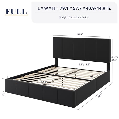 Allewie Full Size Dutch Velvet Upholstered Platform Bed Frame/Vertical Channel Tufted Adjustable Headboard/Low Profile Bed Frame/No Box Spring Needed/Easy Assembly/Black - color: Black, size: Full